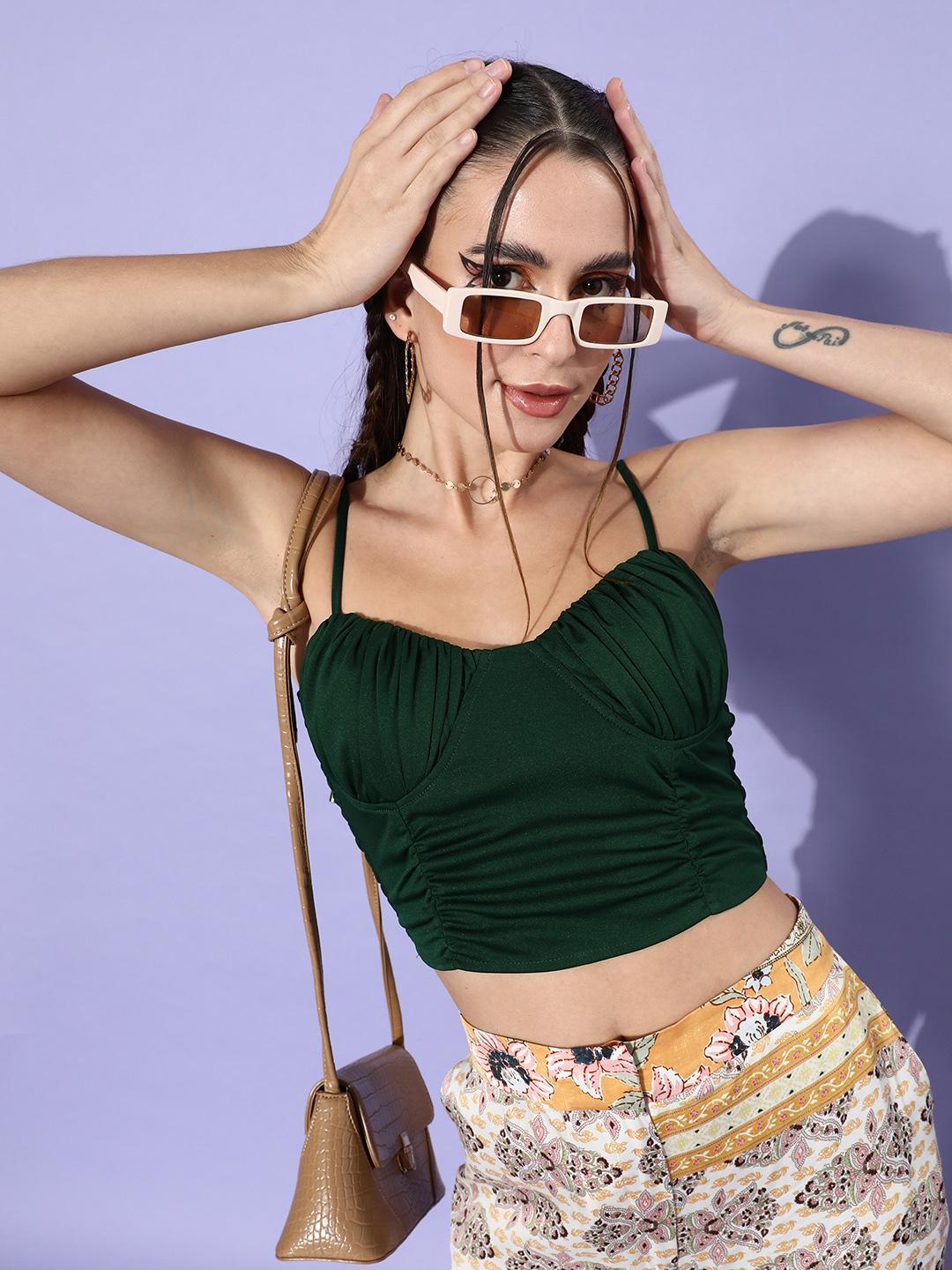 Buy Style Quotient Women Gorgeous Green Solid Corset Top - Tops
