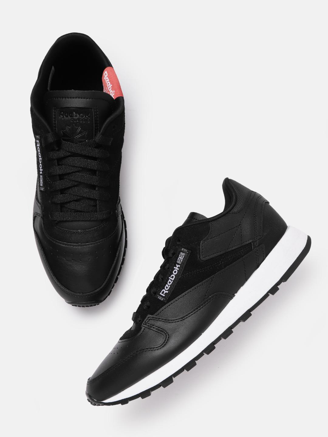 Buy Reebok Classic Unisex Black Solid Leather Sneakers Casual