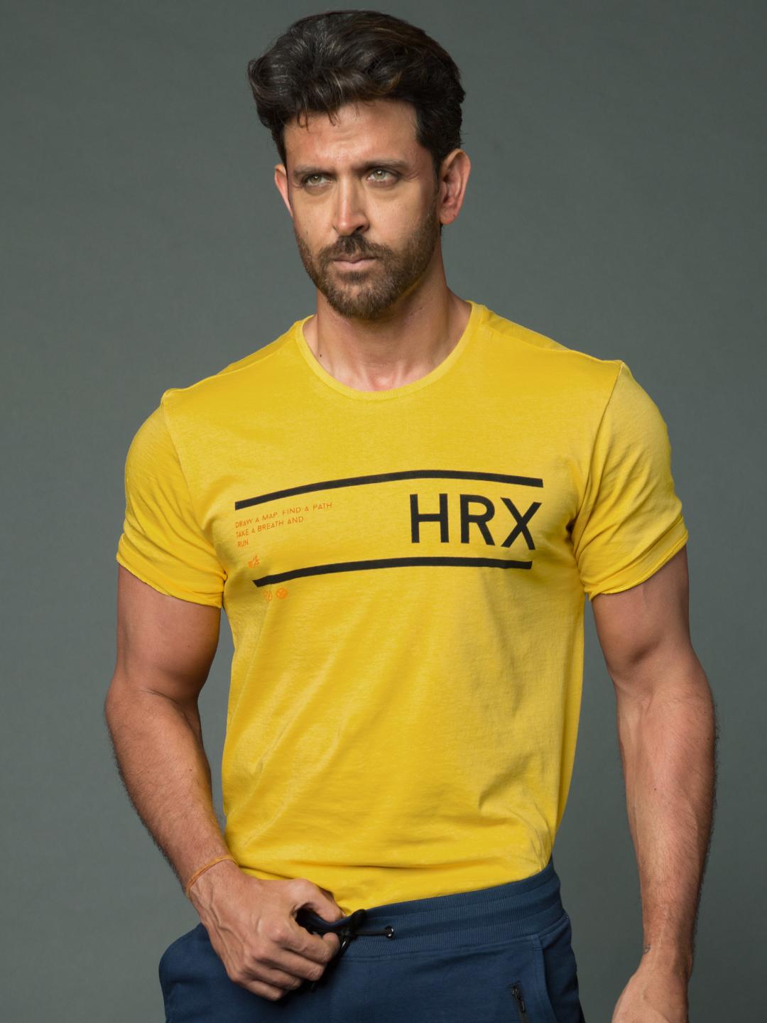 HRX by Hrithik Roshan Men Yellow Printed Cotton Cotton T-shirt