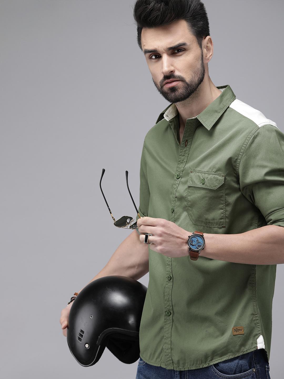 Roadster Men Olive Green & White Shirt - Image 1