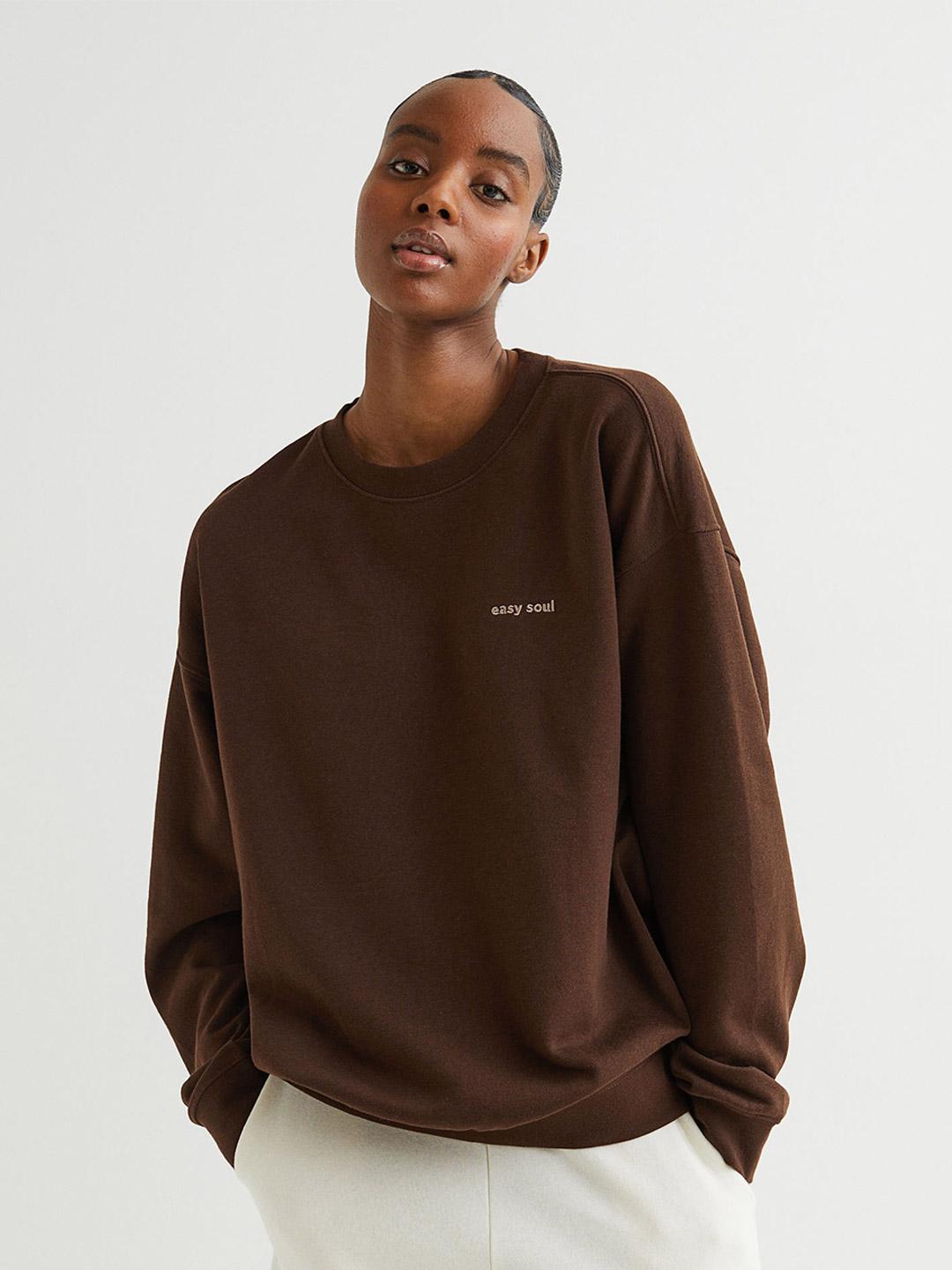 H&m Light Brown Sweatshirt Womens Oversized Printed Sweatshirt