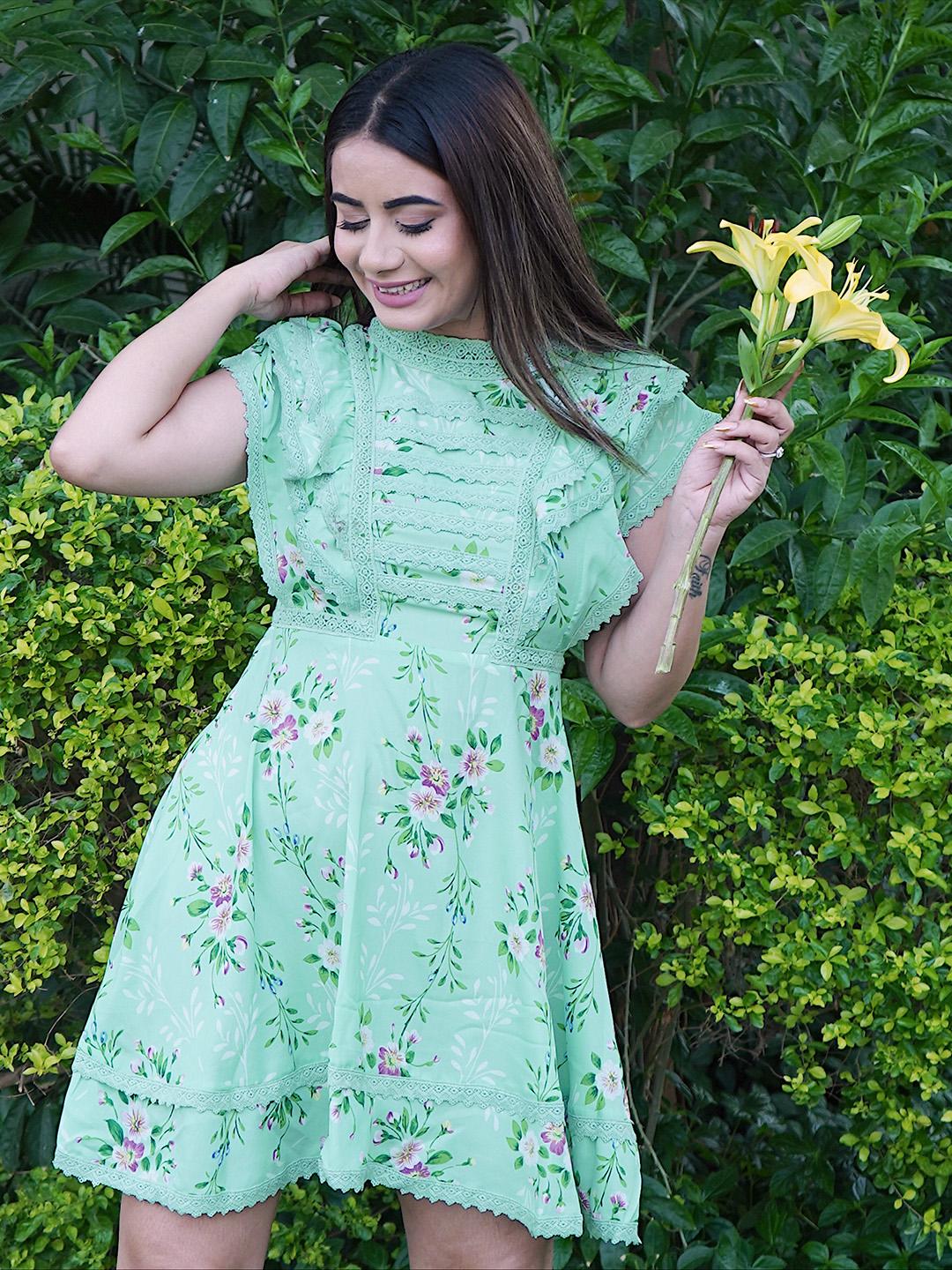 Buy Tokyo Talkies Women Alluring Turquoise Blue Floral Dress