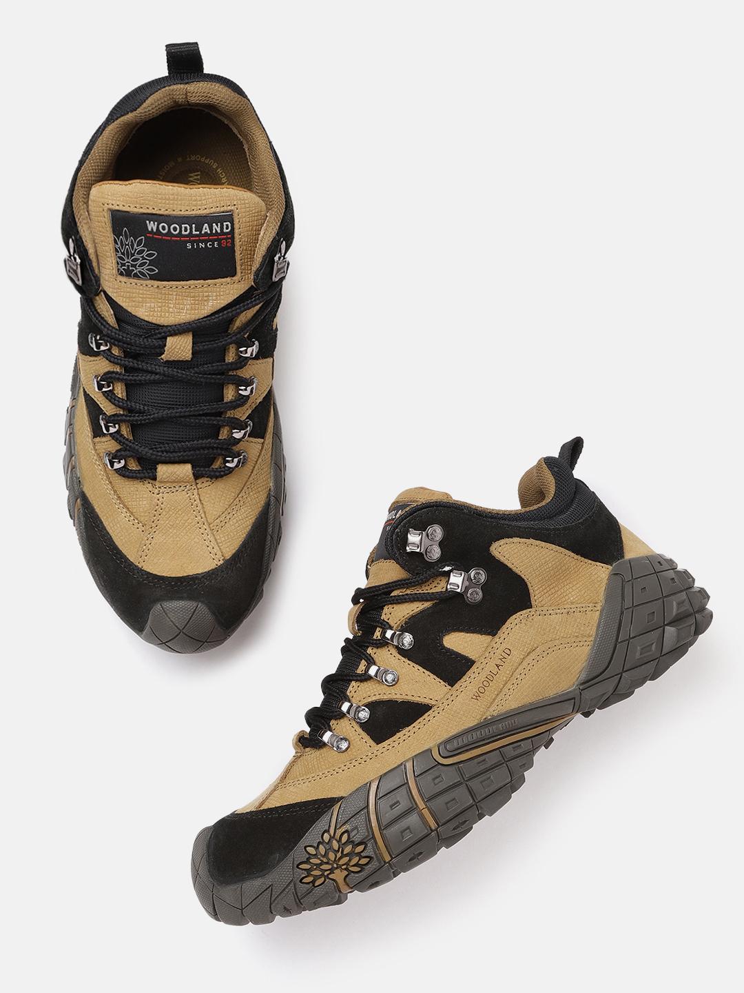 Woodland Men Camel Brown Black Nubuck Trekking Shoes