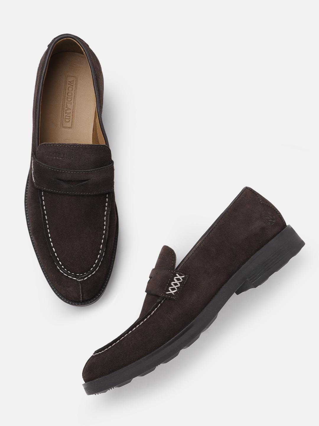 Buy Woodland Men Coffee Brown Solid Leather Penny Loafers with