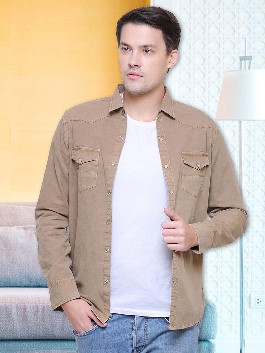 Buy Southbay Men Beige Smart Slim Fit Cotton Denim Casual Shirt