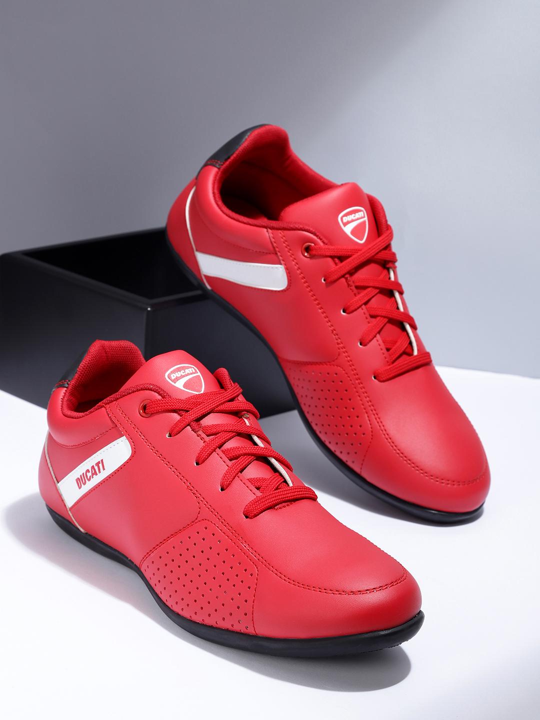 Buy Ducati Men Red White Solid Sneakers with Perforated Detail