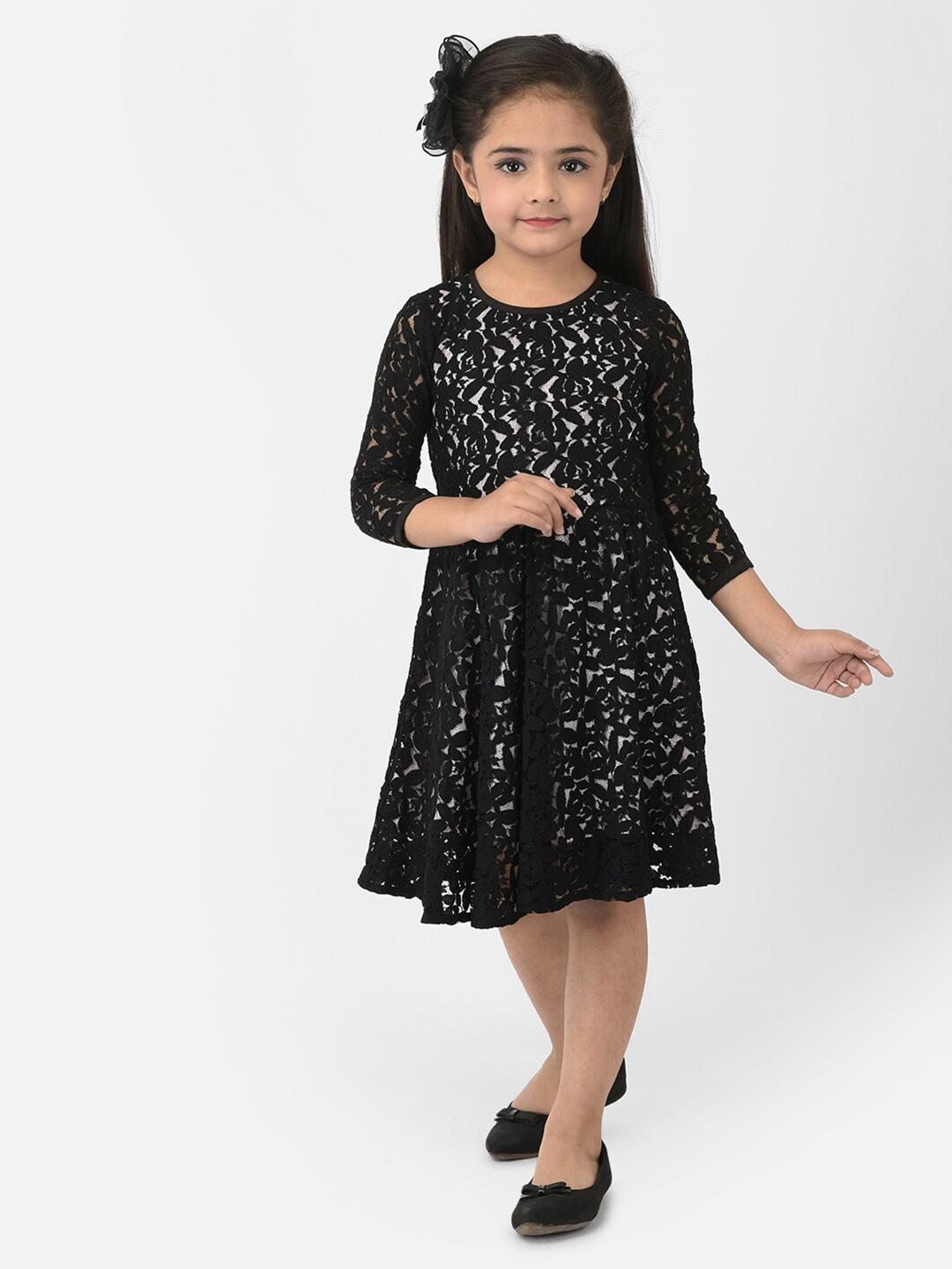 Buy Eavan Girls Black Floral Lace Fit & Flare Dress - Dresses for