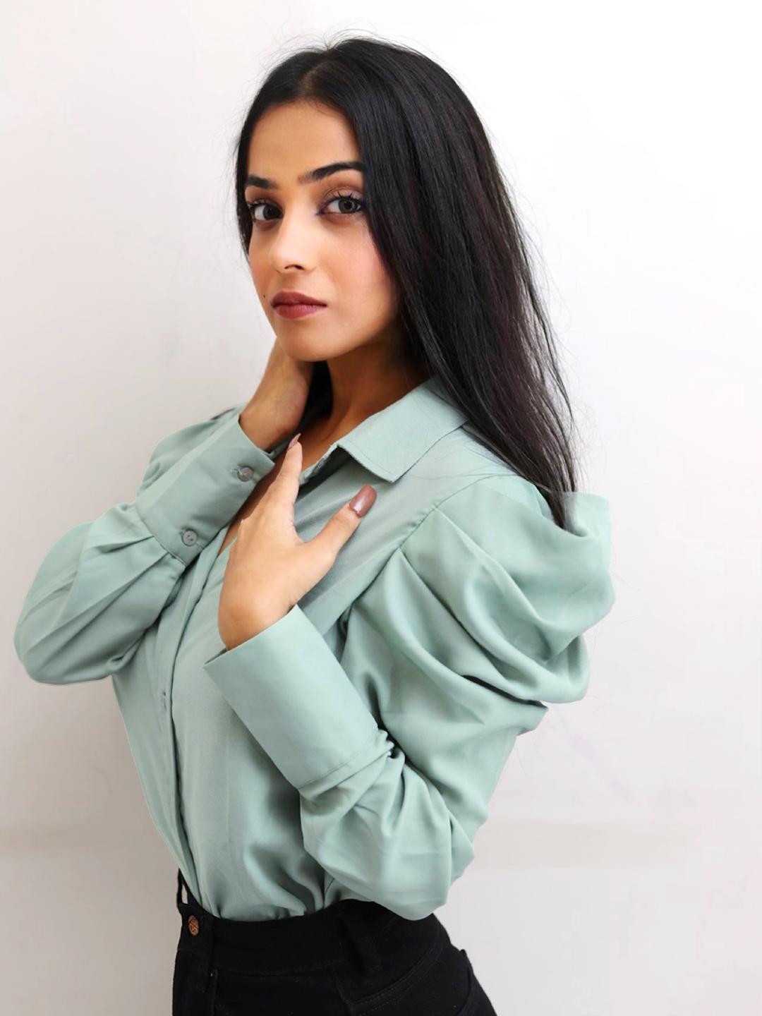 Buy CHIC BY TOKYO TALKIES Women Green Solid Shirt Style Top Tops