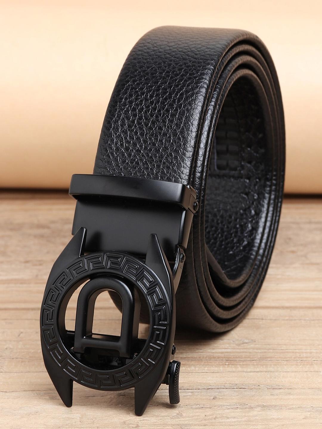 Buy ZORO Men Black Textured Alphabet Letter D Autolock Buckle Belt