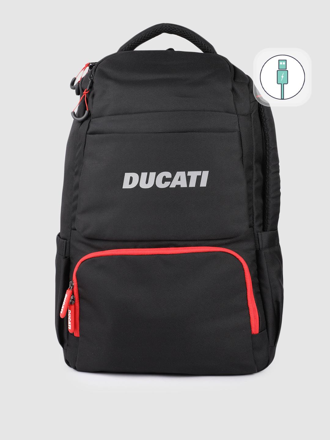 Buy Ducati Unisex Black Backpack with USB Charging Port