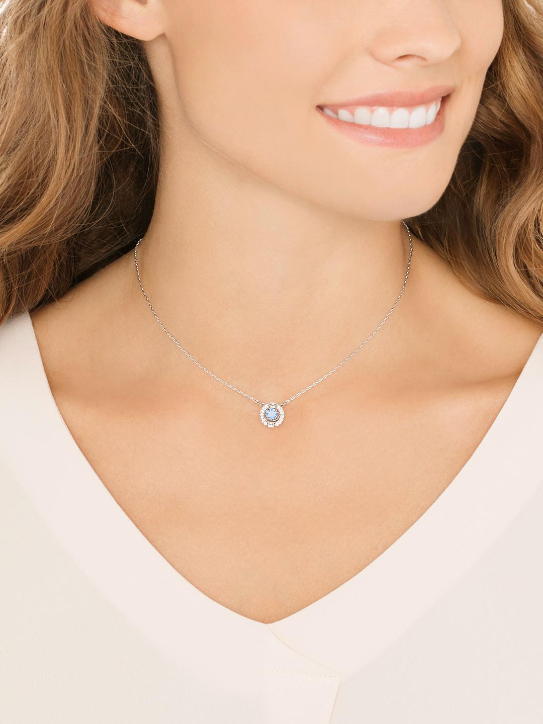 SWAROVSKI Blue Silver-Toned Rhodium-Plated Sparkling Dance Round Necklace