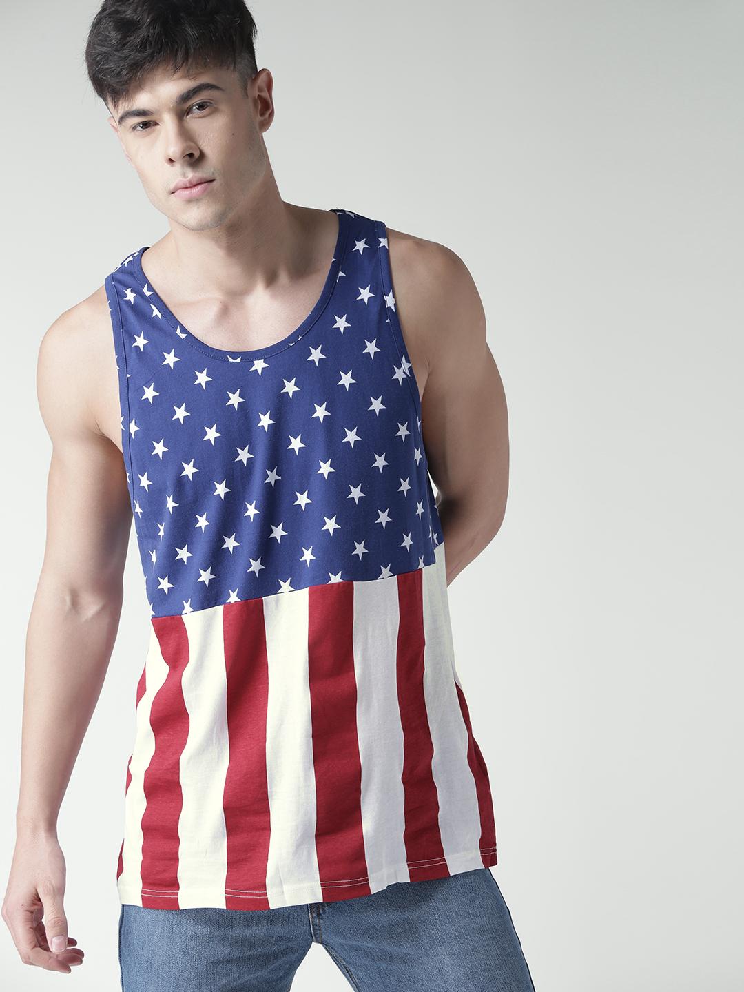 Buy FOREVER 21 Men Blue Printed Round Neck Sleeveless T-shirt