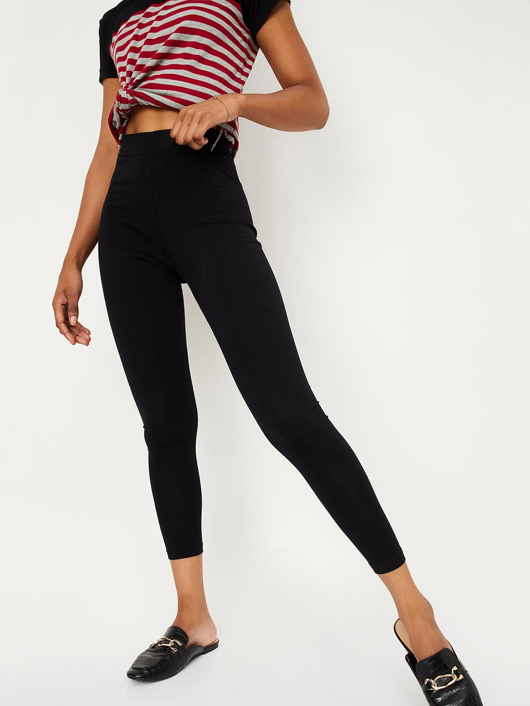 Buy max Women Black Solid Ankle-Length Leggings - Leggings for