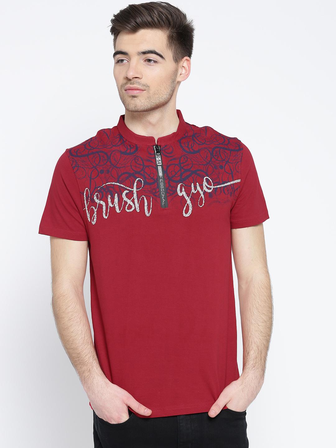Buy Fort Collins Men Red Printed T-shirt Tshirts for Men 1772219