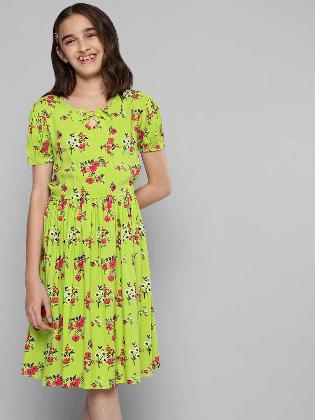 Buy JUSTICE Girls Lime Green Printed Fit & Flare Dress - Dresses for Girls  17786916 | Myntra