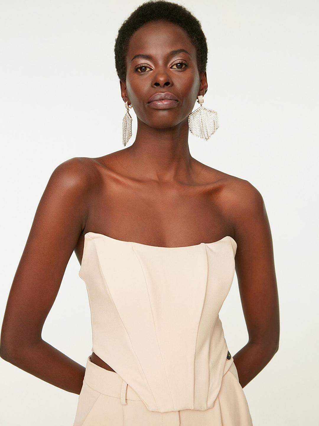 Buy Trendyol Off White Solid Corset Crop Top - Tops for Women