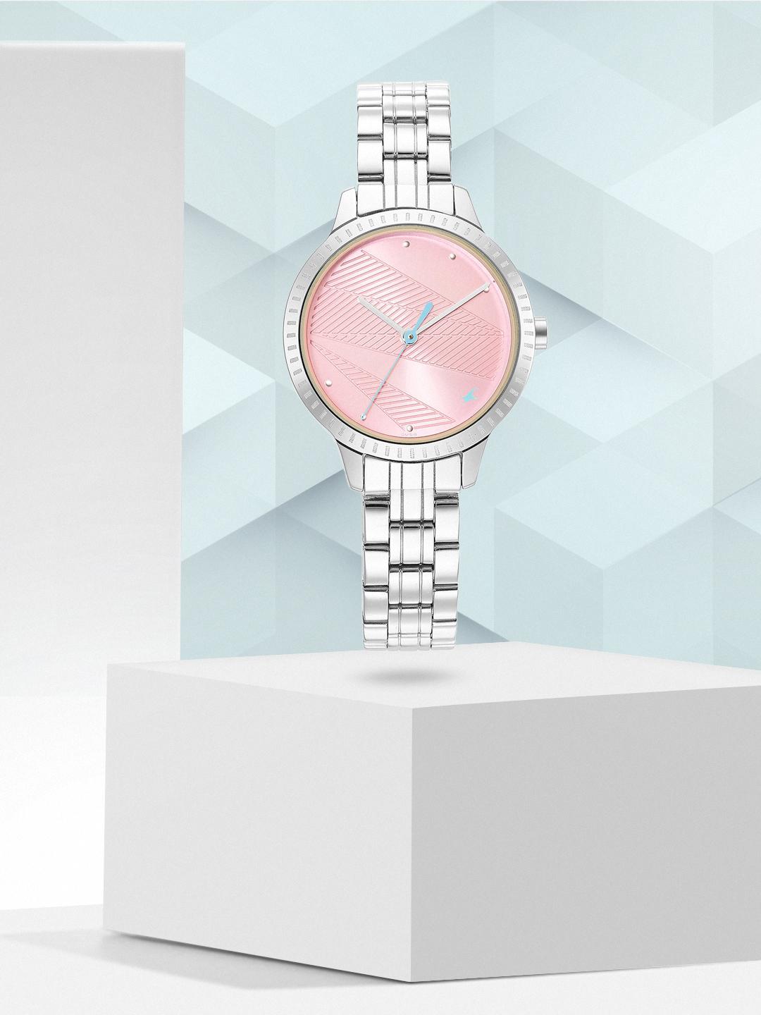 Fastrack Women Pink Brass Dial Silver Toned Bracelet Style Straps  Analogue Watch