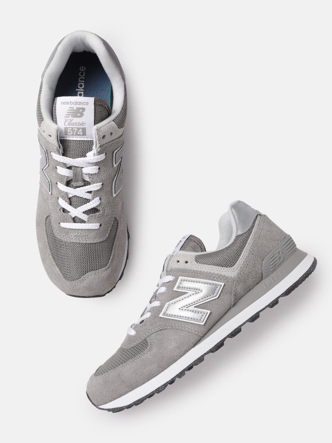 New Balance Men 574 Grey Silver-Toned Woven Design Suede Sneakers
