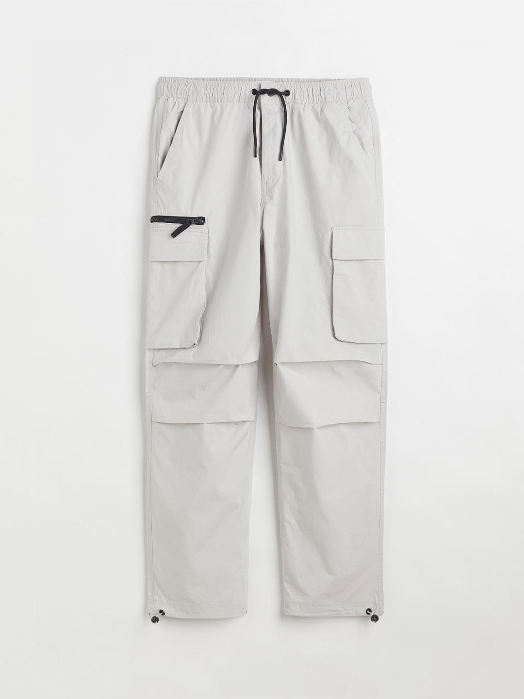 Buy H&M Men Grey Solid Relaxed Fit Cargo Trousers Trousers for