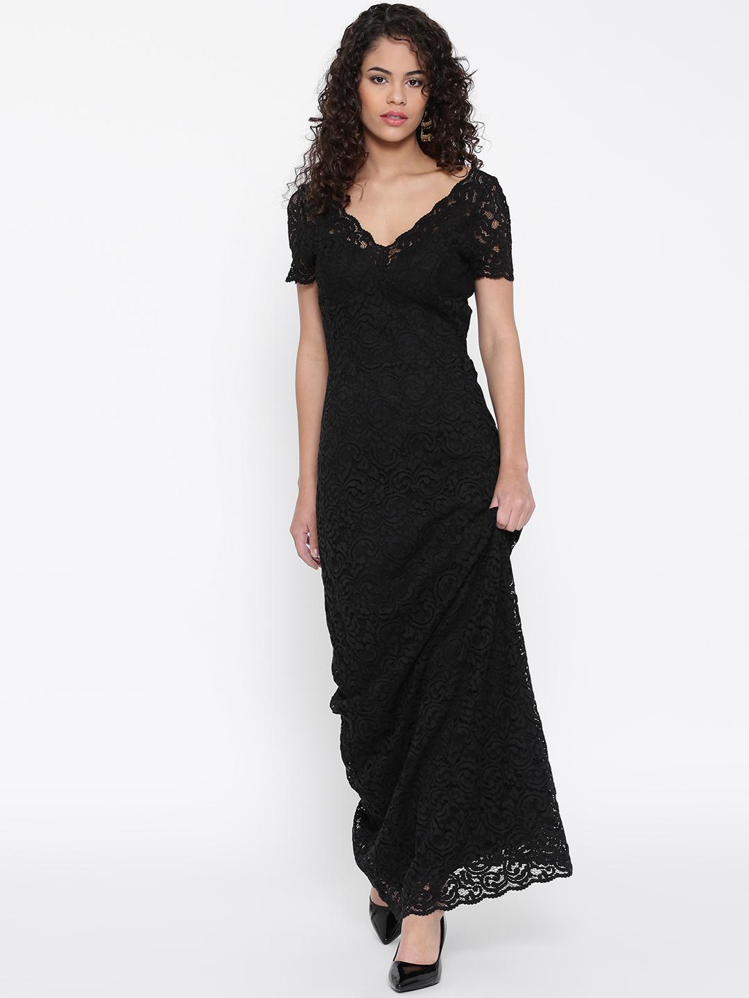Buy MANGO Women Black Lace Maxi Dress - Dresses for Women 1794336 | Myntra