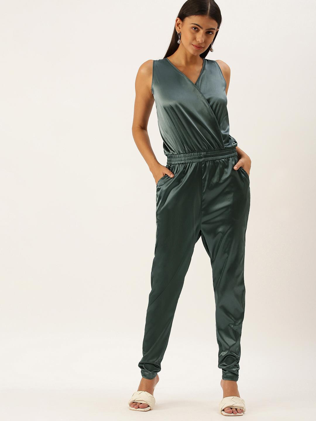Buy FOREVER 21 Green Satin Basic Jumpsuit Jumpsuit for Women
