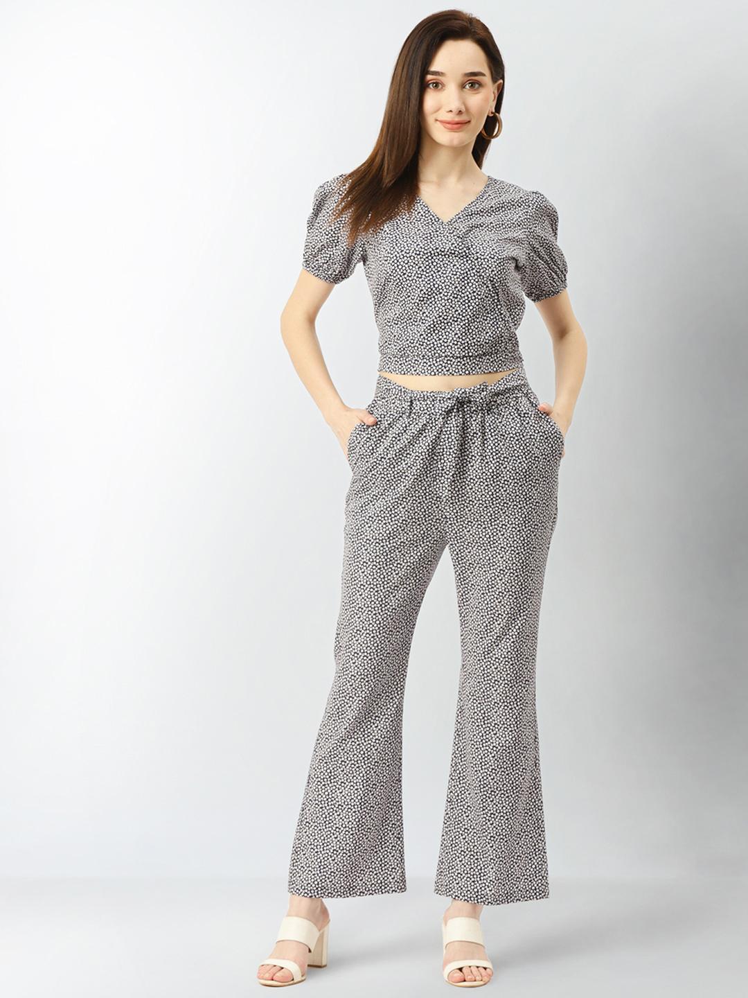 Buy LILL Women Navy Blue & White Floral Printed Co-Ord Set