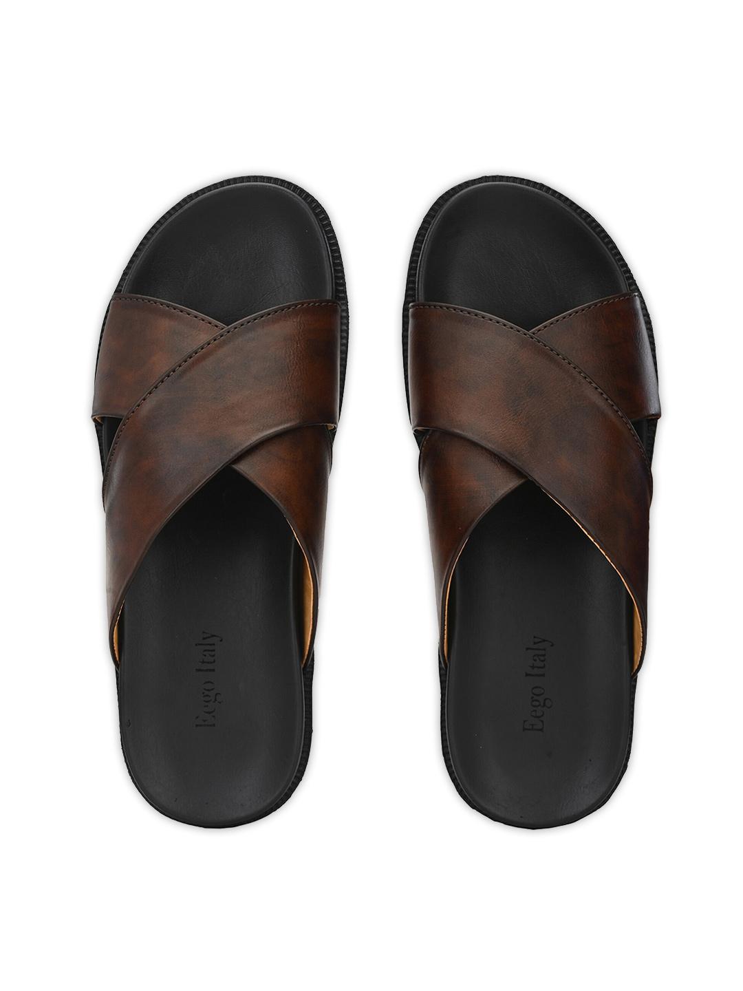 Eego Italy Men Brown & Black Comfort Sandals - Image 1