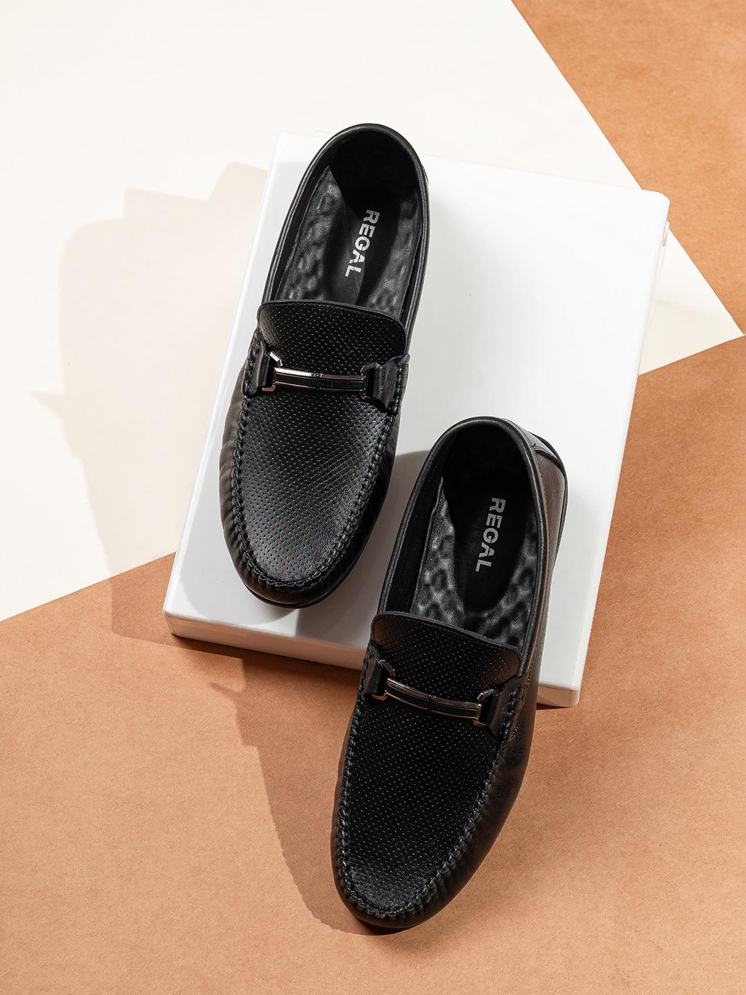 Buy Regal Men Black Textured Leather Loafers - Casual Shoes for