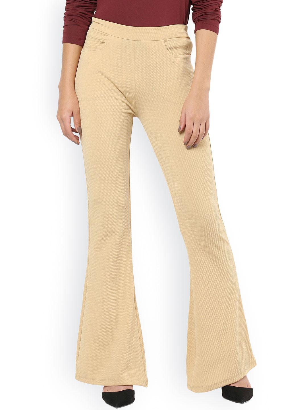 Buy SASSAFRAS Women Beige Slim Fit Bootcut Trousers Trousers for