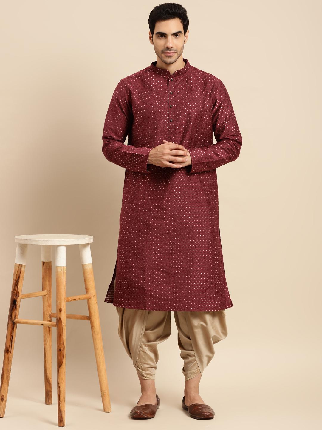 Buy KISAH Men Red & Beige Ethnic Motifs Kurta with Dhoti Pants