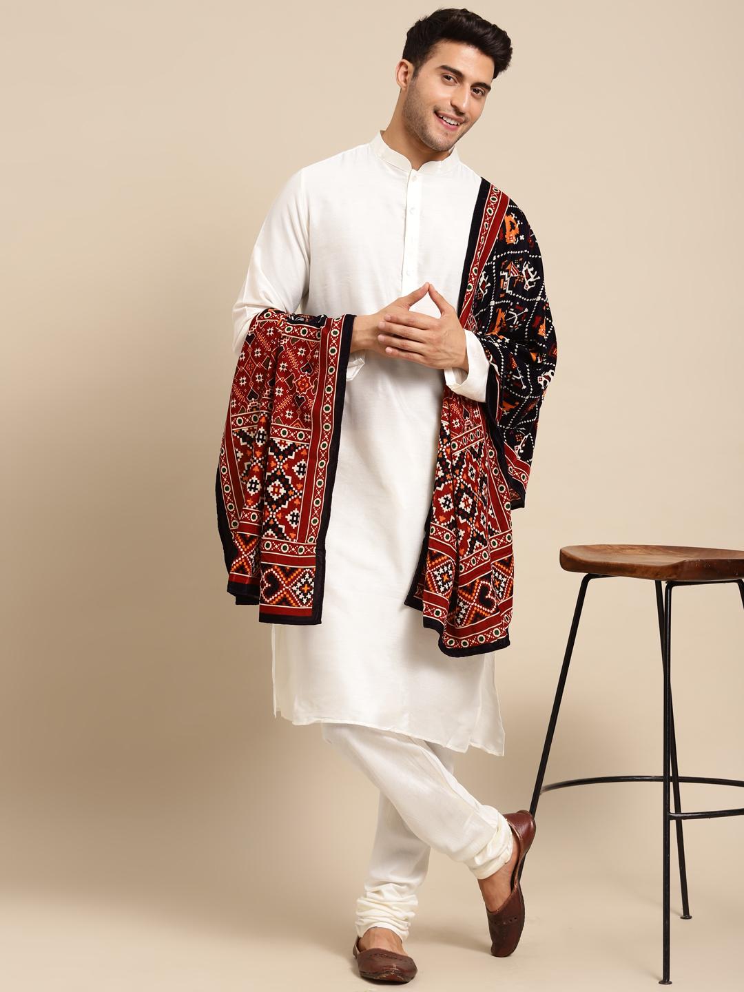 Buy KISAH Men White Kurta with Churidar Shawl Kurta Sets for