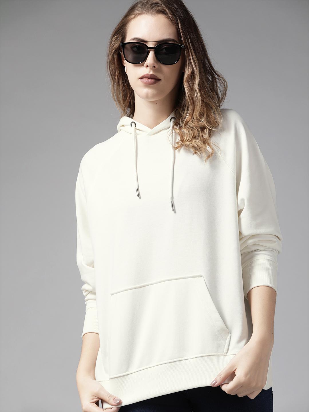 Buy Roadster Women Off White Solid Hooded Raglan Sleeves