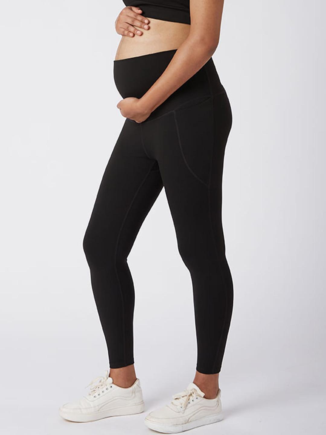 Buy Blissclub Women Black Maternity Leggings with Curved Belly