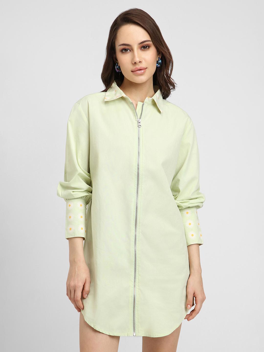 Buy FOREVER 21 Green Pure Cotton Shirt Mini Dress - Dresses for Women  18409810 | Myntra