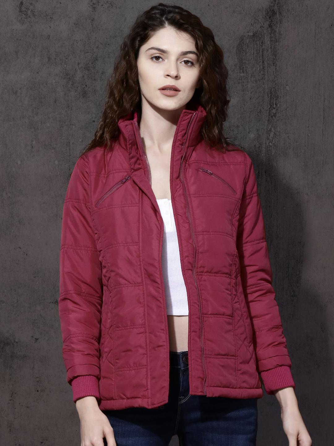 Buy Roadster Women Magenta Solid Padded Jacket - Jackets for