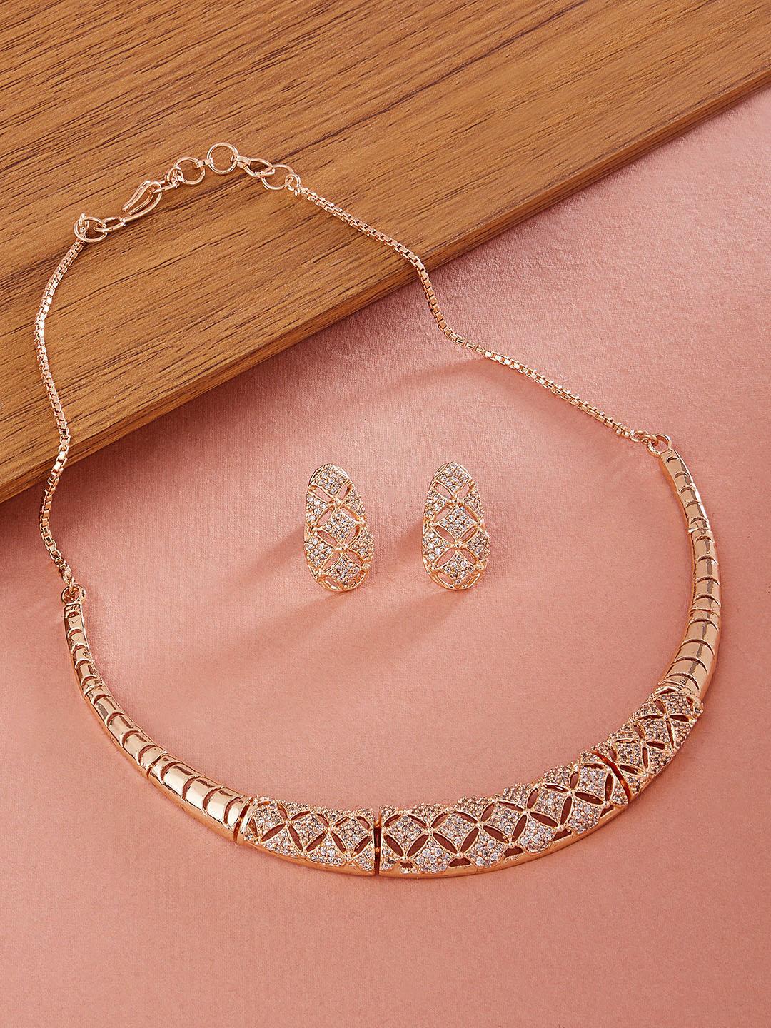 Buy AMI Rose Gold-Plated White CZ-Studded Jewellery Set