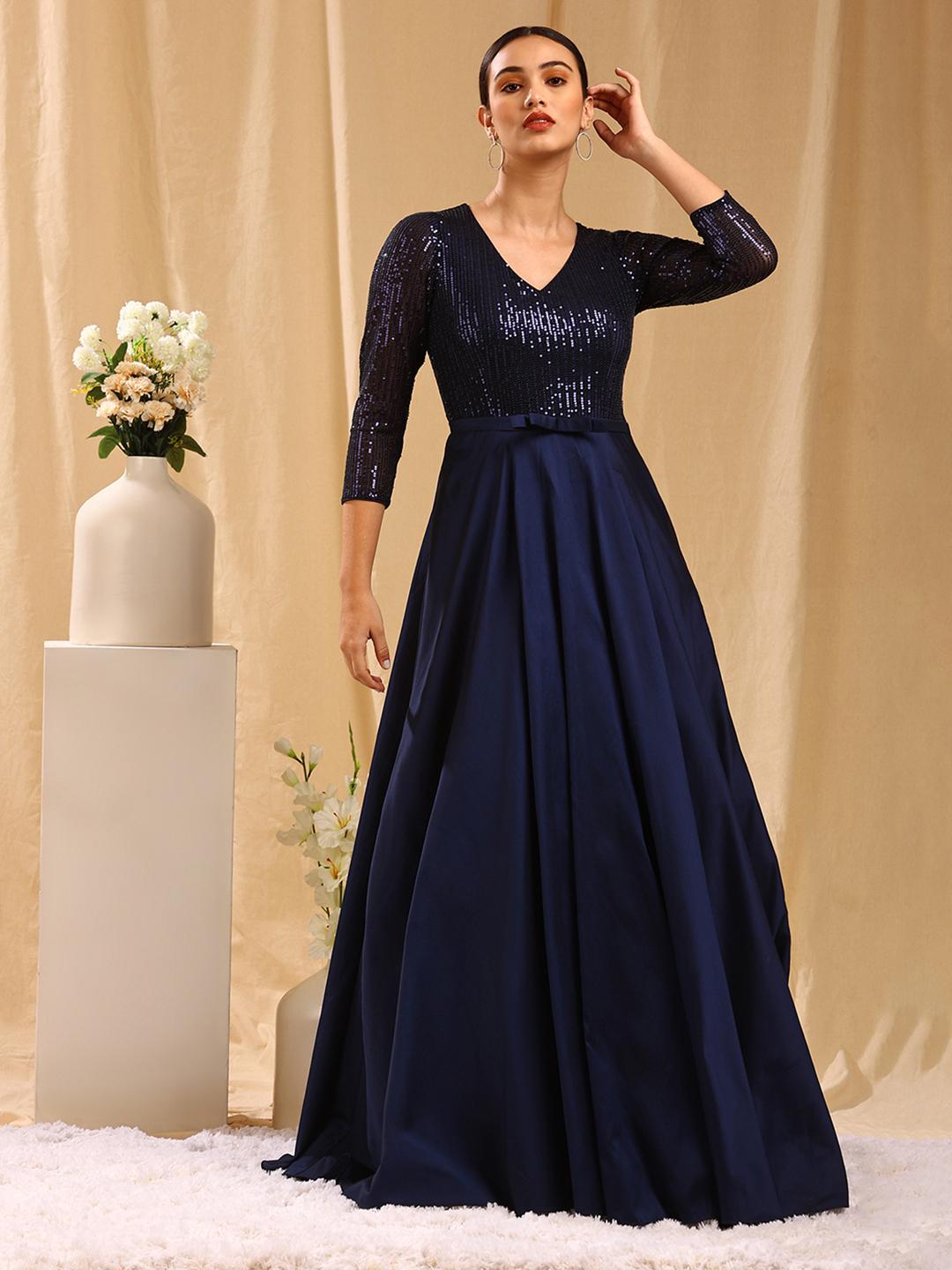 dark blue reception dress Navy Blue Velvet and Tulle Floor Length Evening Dress Party Dress, Blu