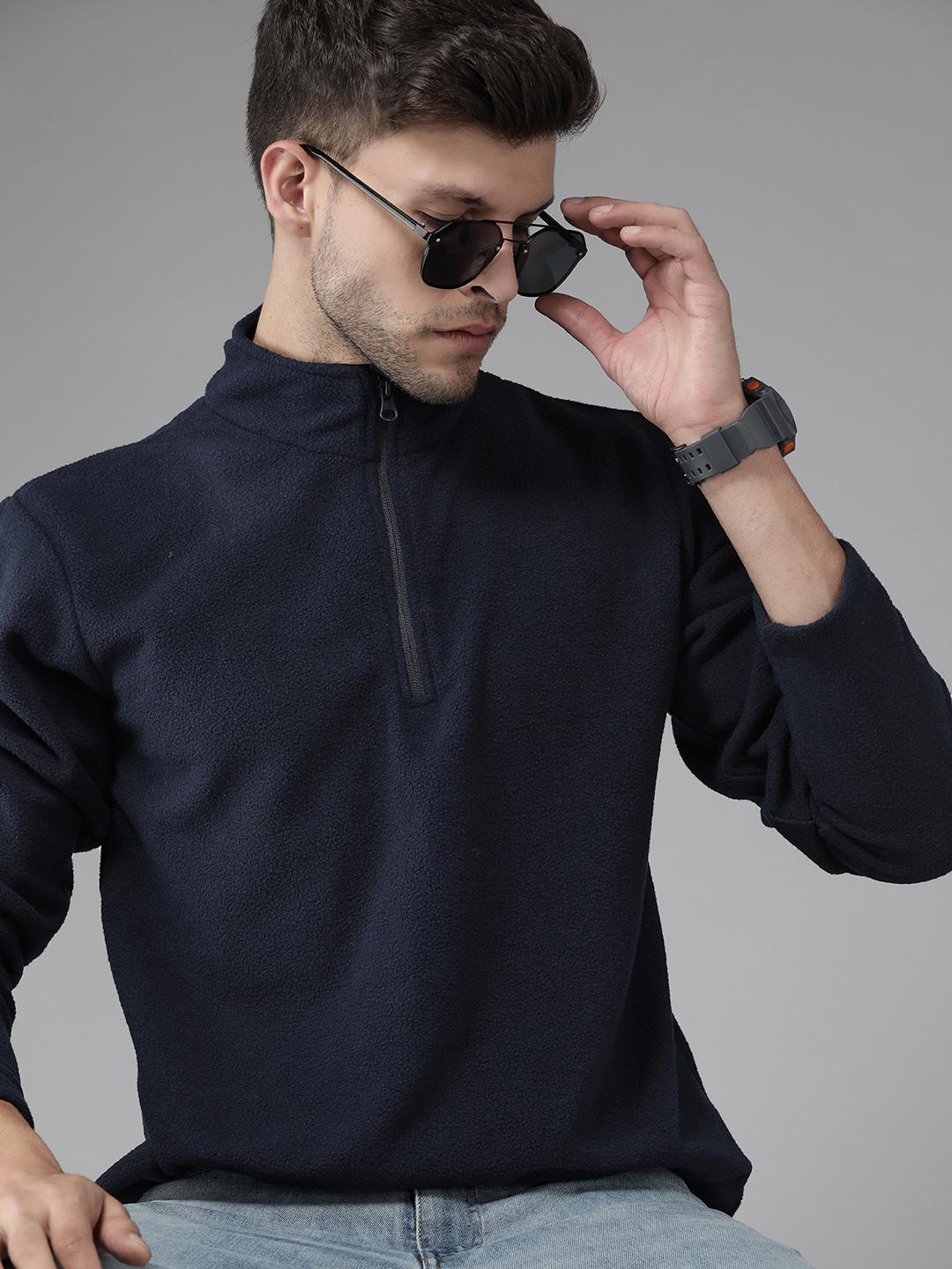 Roadster Men Navy Blue Solid Sweatshirt - Image 1