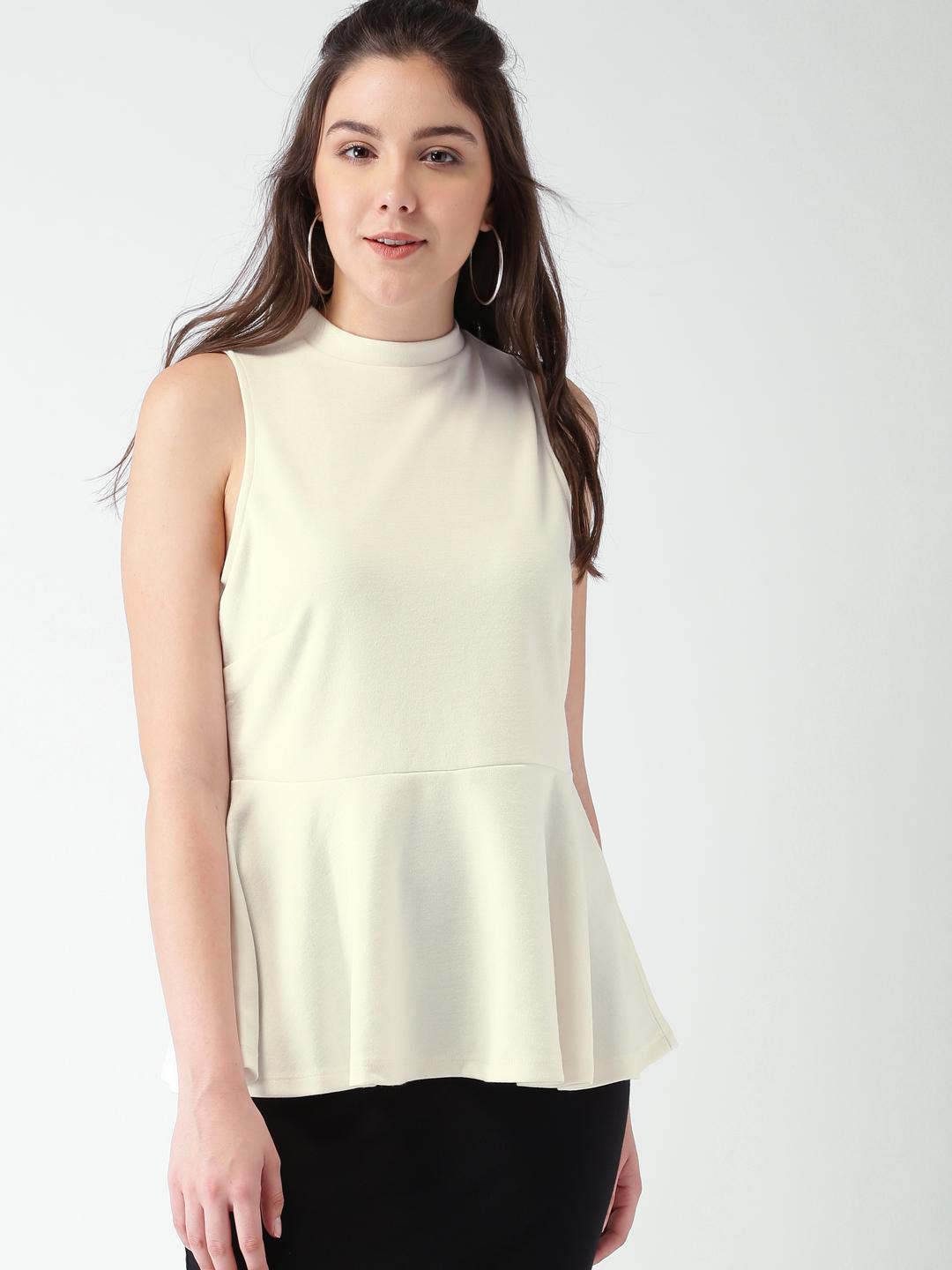 Buy FOREVER 21 Women Off-White Solid Peplum Top Tops for Women
