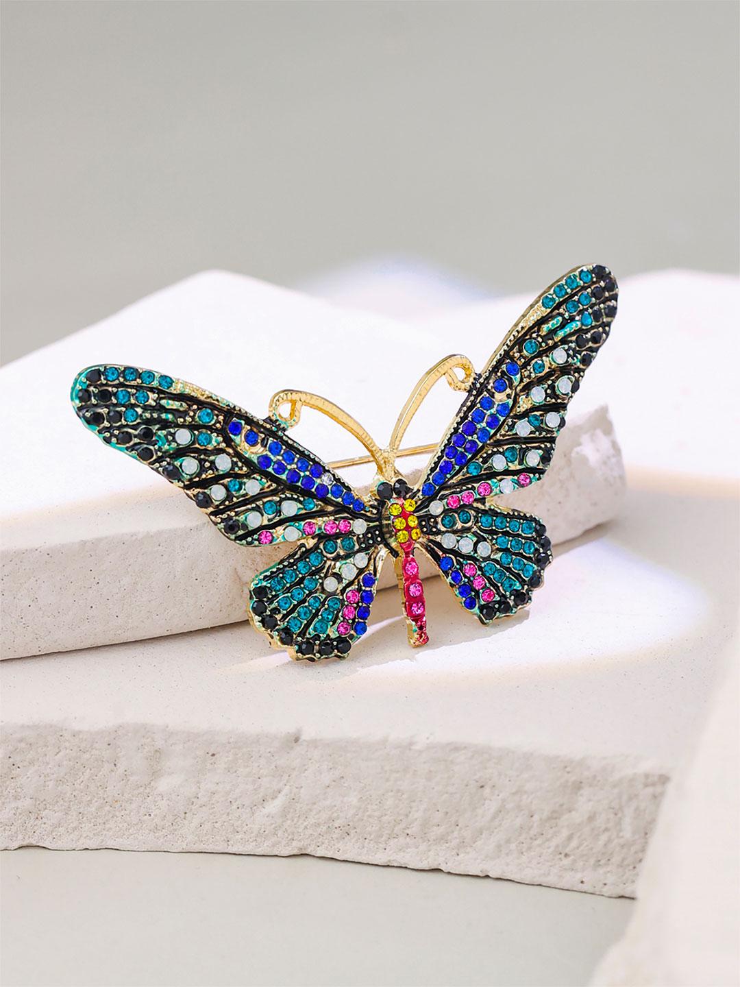 Buy Yellow Chimes Women Blue Butterfly Shaped Brooch - Brooch for