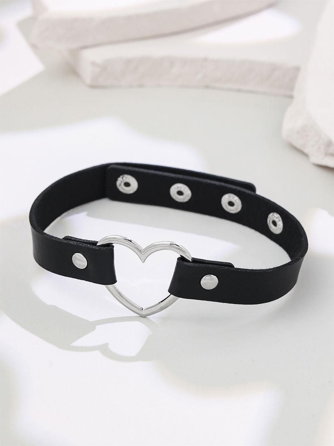 Buy Yellow Chimes Black Adjustable PU Leather Choker Necklace