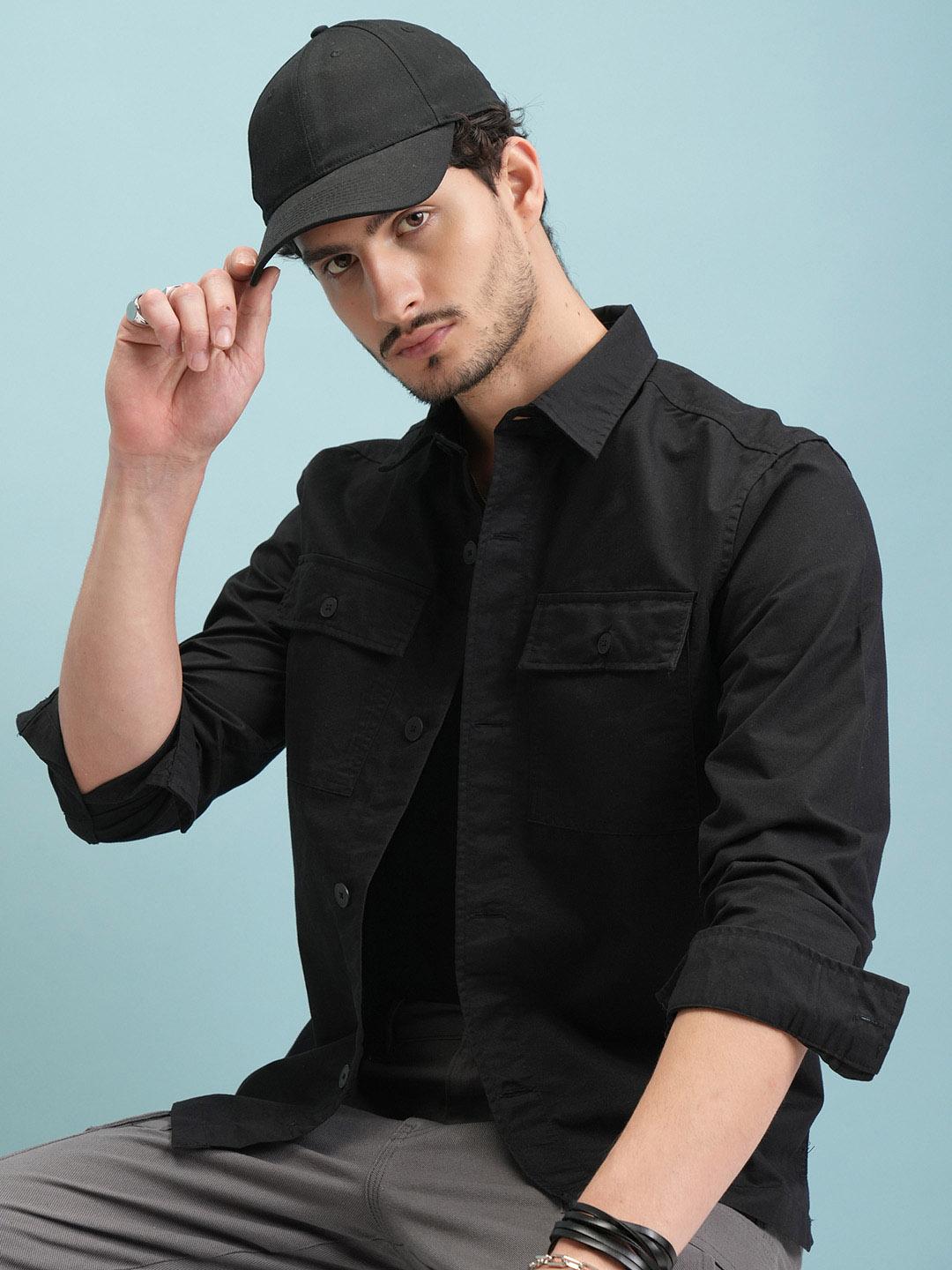 HIGHLANDER Men Black Slim Fit Casual Shirt - Image 1