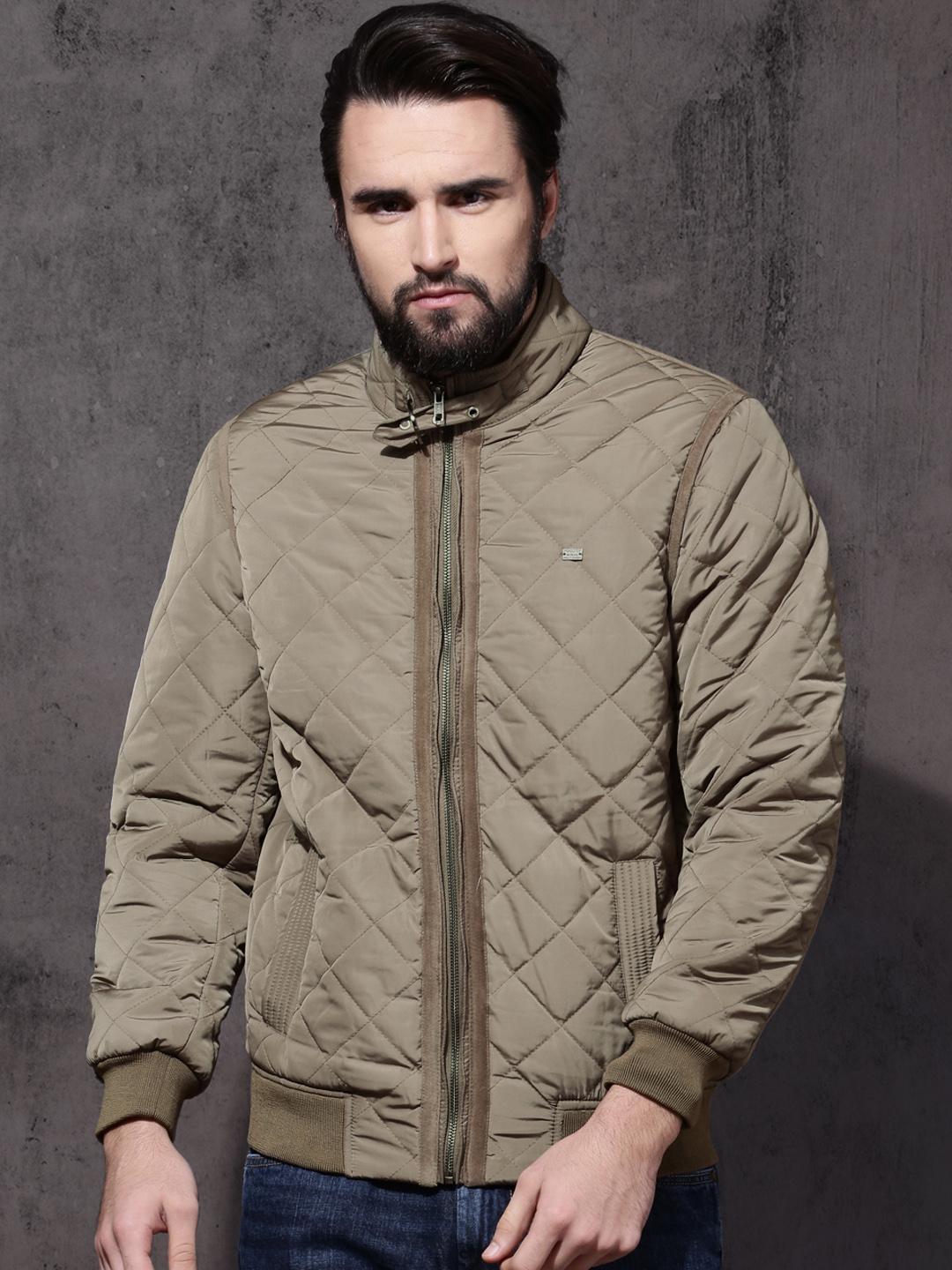 Buy Roadster Men Khaki Solid Quilted Jacket Jackets for Men