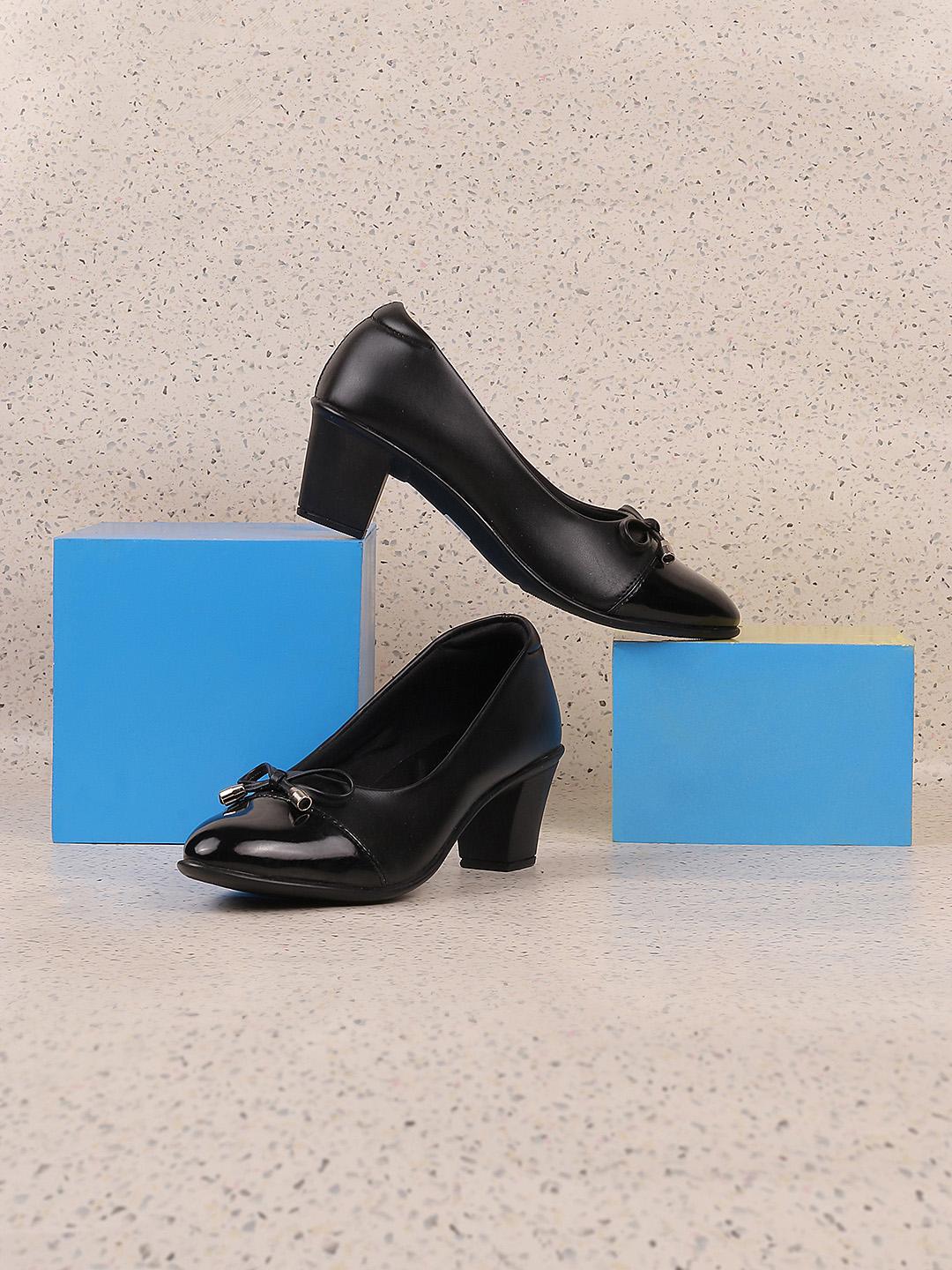Mochi Black Block Pumps with Bows - Image 1