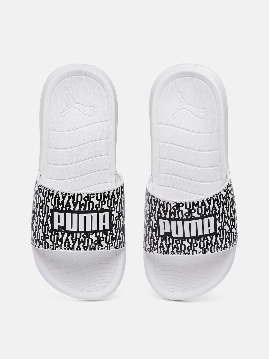 Puma Unisex Popcat 20 Mono Sliders White & Black - Image 1