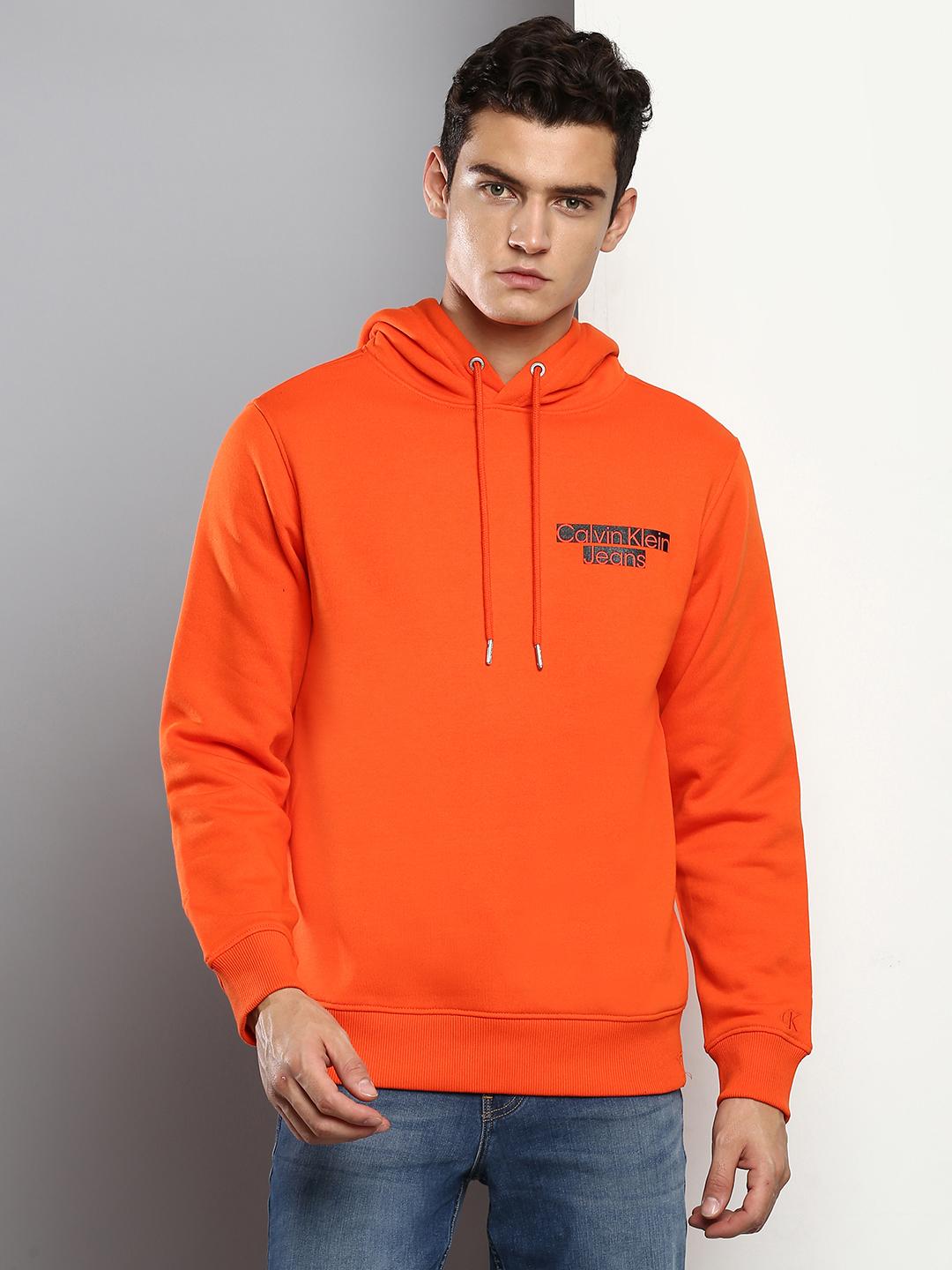 Buy Calvin Klein Jeans Men Orange Brand Logo Printed Hooded