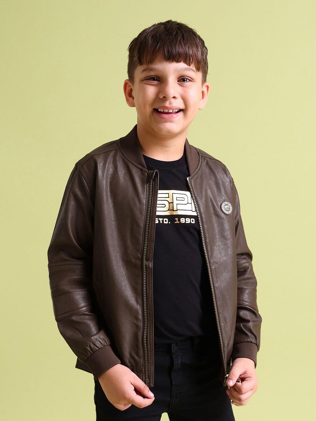 Buy Polo Kids Boys Solid Leather Jacket Jackets for