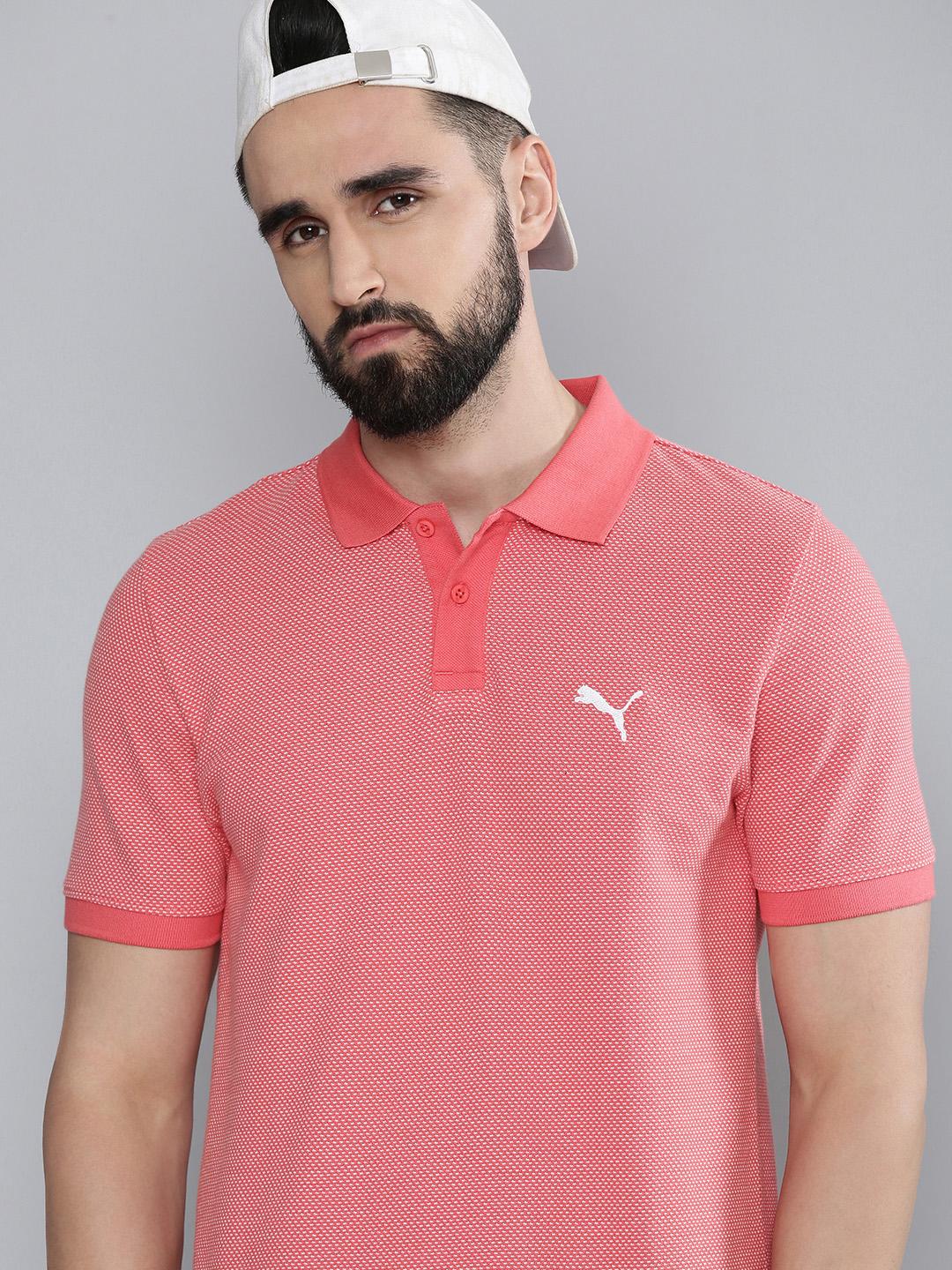 Buy Puma Men Pink Jacquard 3T Polo Collar Pure Cotton Slim Fit T