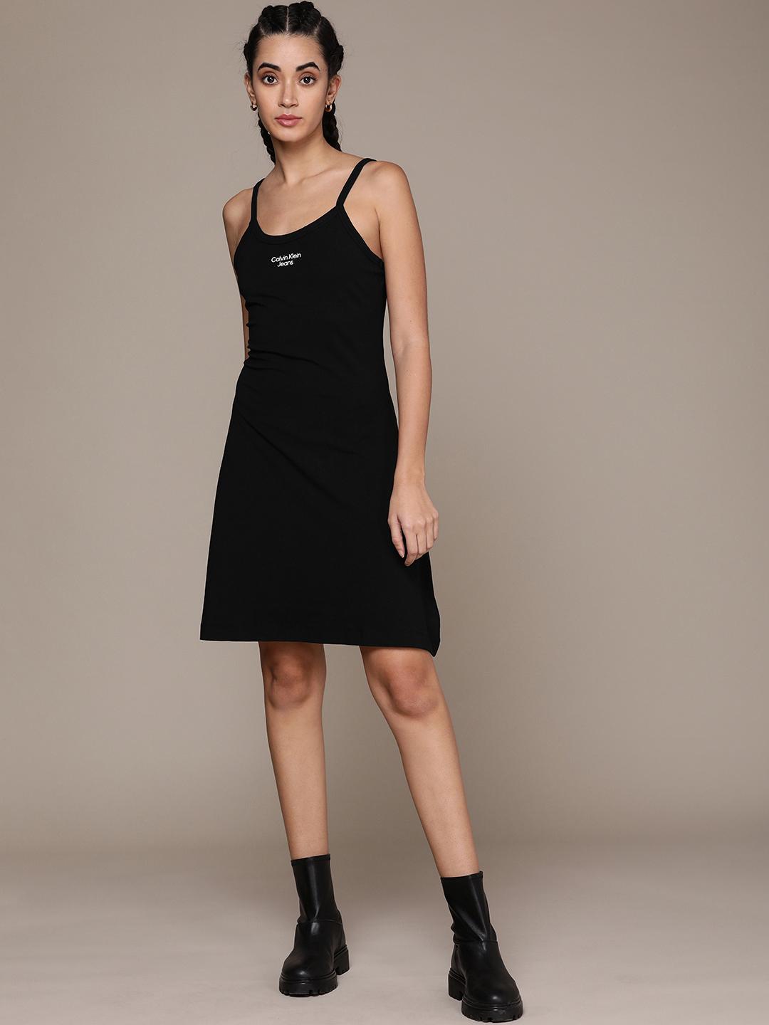calvin klein black dress sleeveless Size M Embellished with lace trim at the shoulders Sleeveless Sheath Dress Calvin Klein