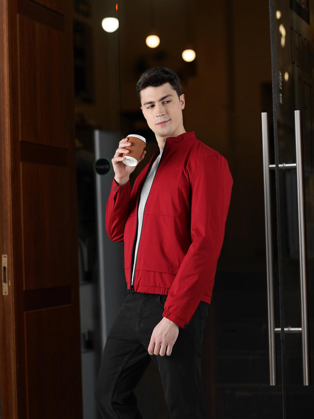 Buy Blackberrys Men Red Mock Collar Tailored Jacket Jackets for